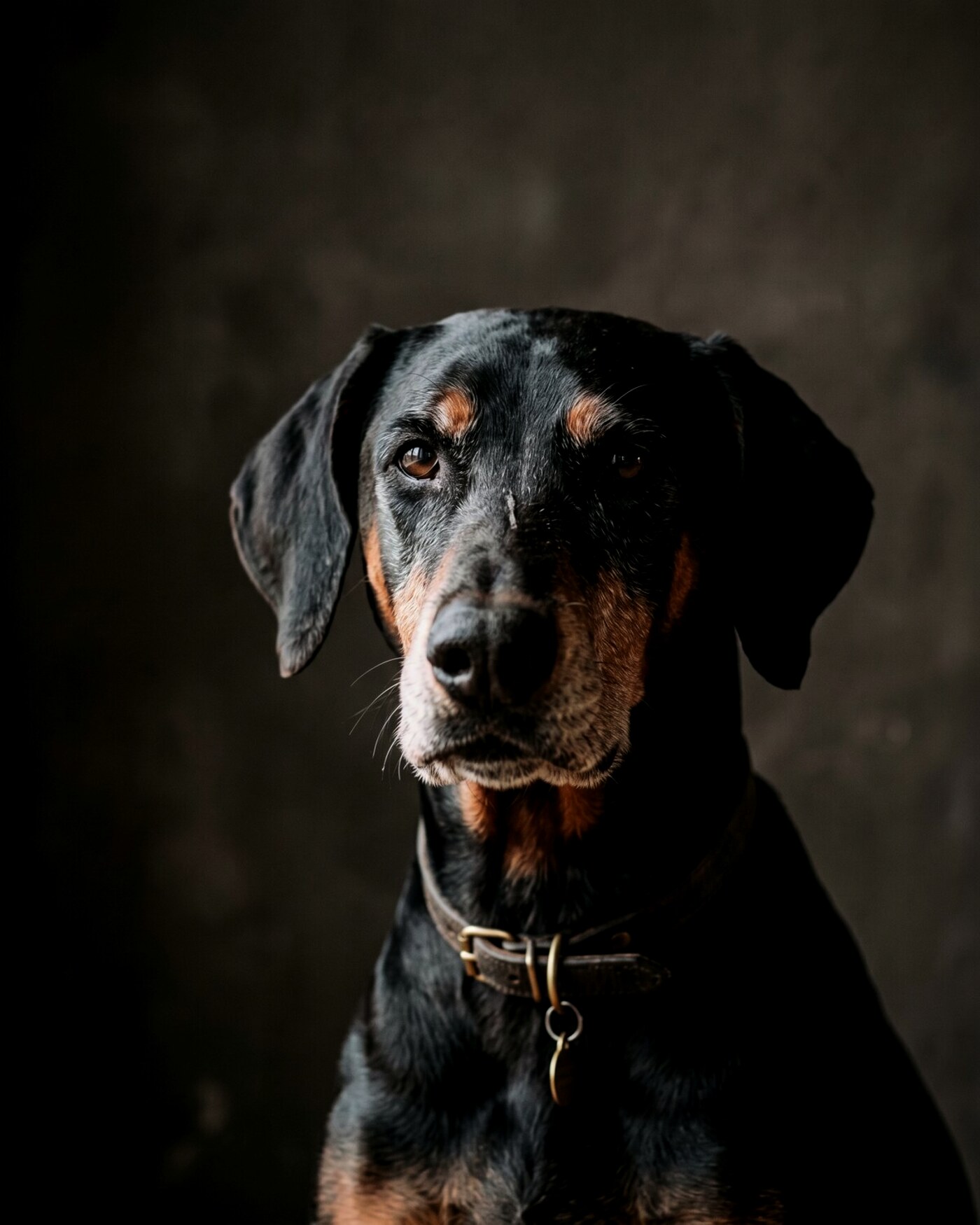 Portrait clair-obscur d'un Dobermann naturel élevé par Camille Veyrac